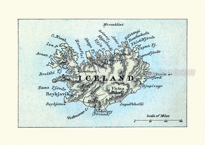 冰岛的古董地图，1890年代，19世纪