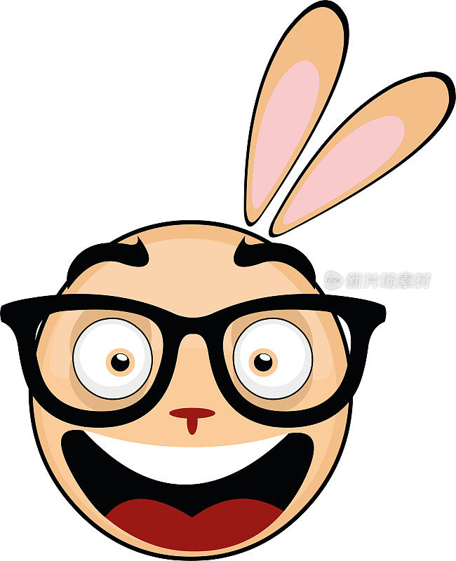 矢量插图卡通兔子的头，带着愉快的表情，戴着眼镜