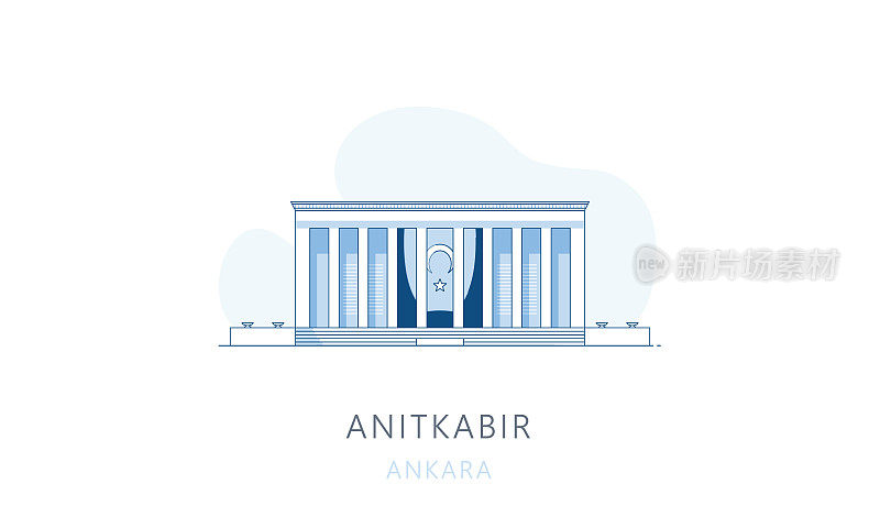 Anitkabir,安卡拉,土耳其。安卡拉的著名地标，旅游景点，天际线矢量插图，网页线形图形，移动应用程序和测谎仪。