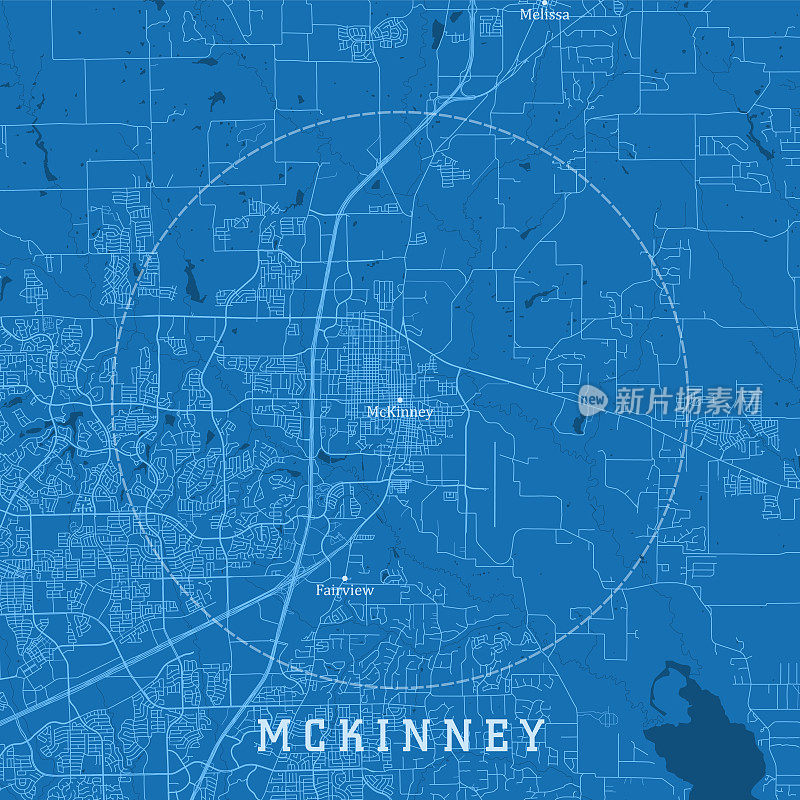 麦金尼TX城市矢量道路地图蓝色文本