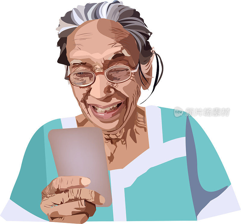 一位老妇人喜欢用手机和家人聊天