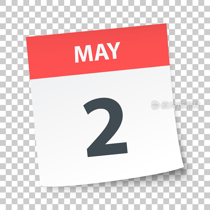 5月2日――空白背景上的日历