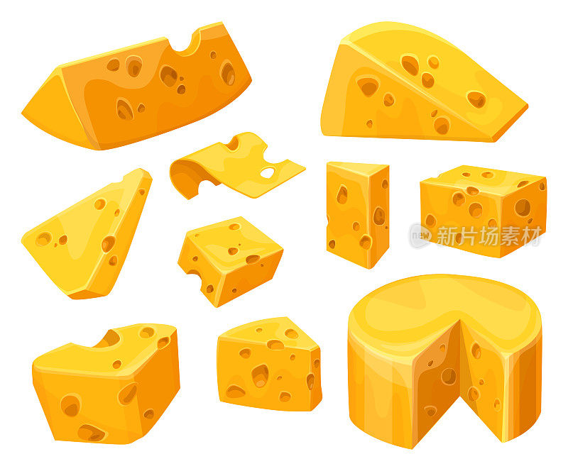 有洞的奶酪头、切片或块状
