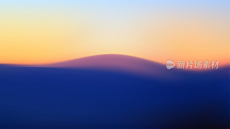 抽象的梯度格局。日落时的山坡。向量波浪背景。日出时模糊的丘陵轮廓。彩色的壁纸。