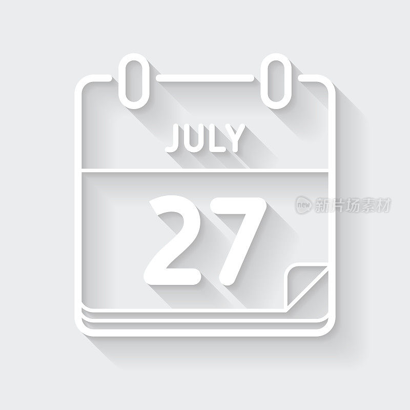 7月27日。图标与空白背景上的长阴影-平面设计