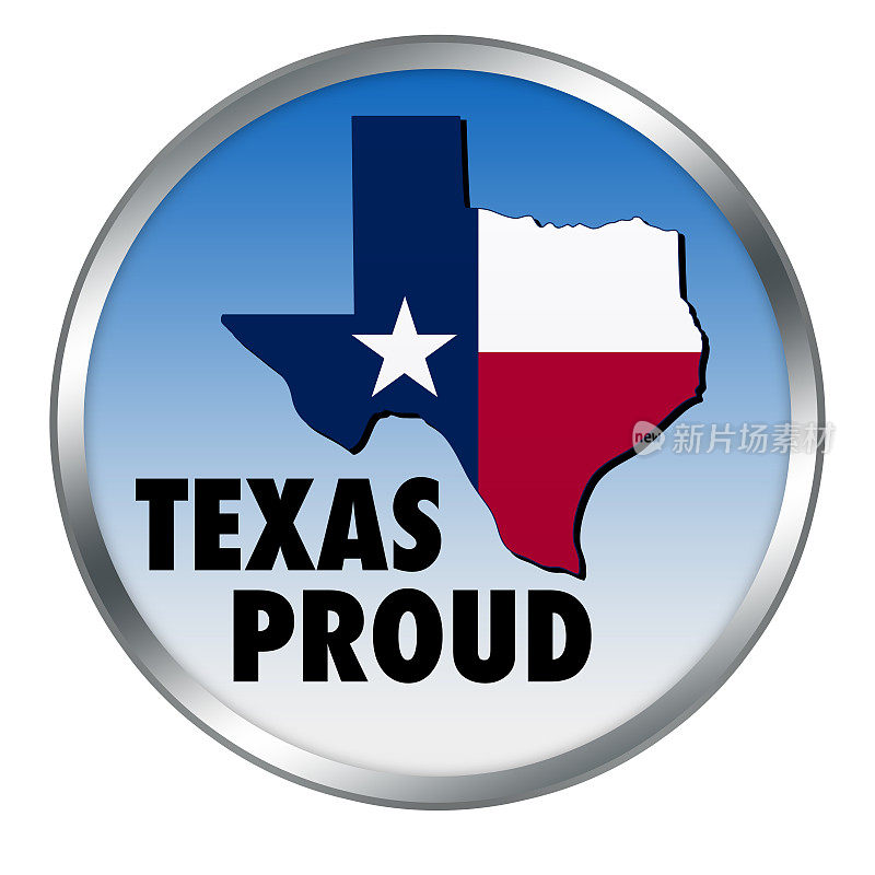 德克萨斯州自豪的州地图形状和旗帜在一个圆形按钮插图