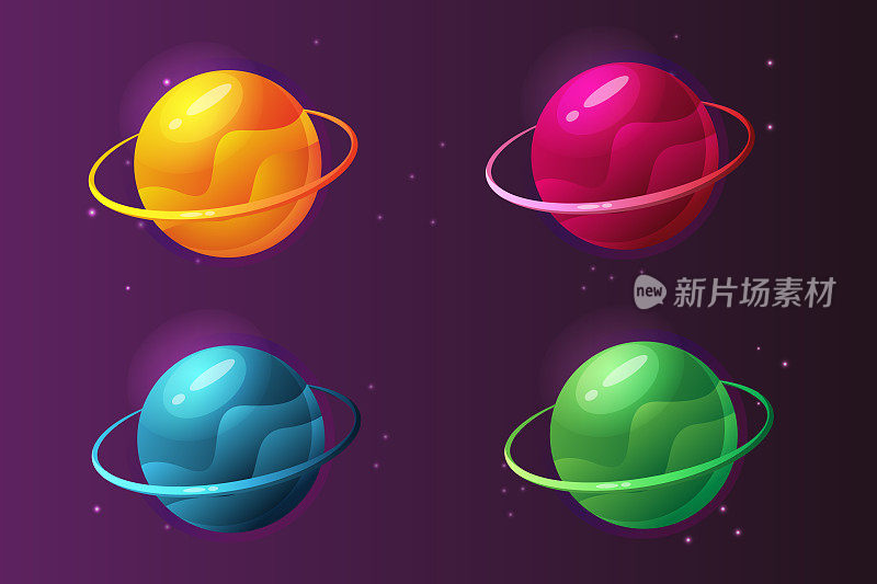 游戏或应用设计的一系列行星。插图。