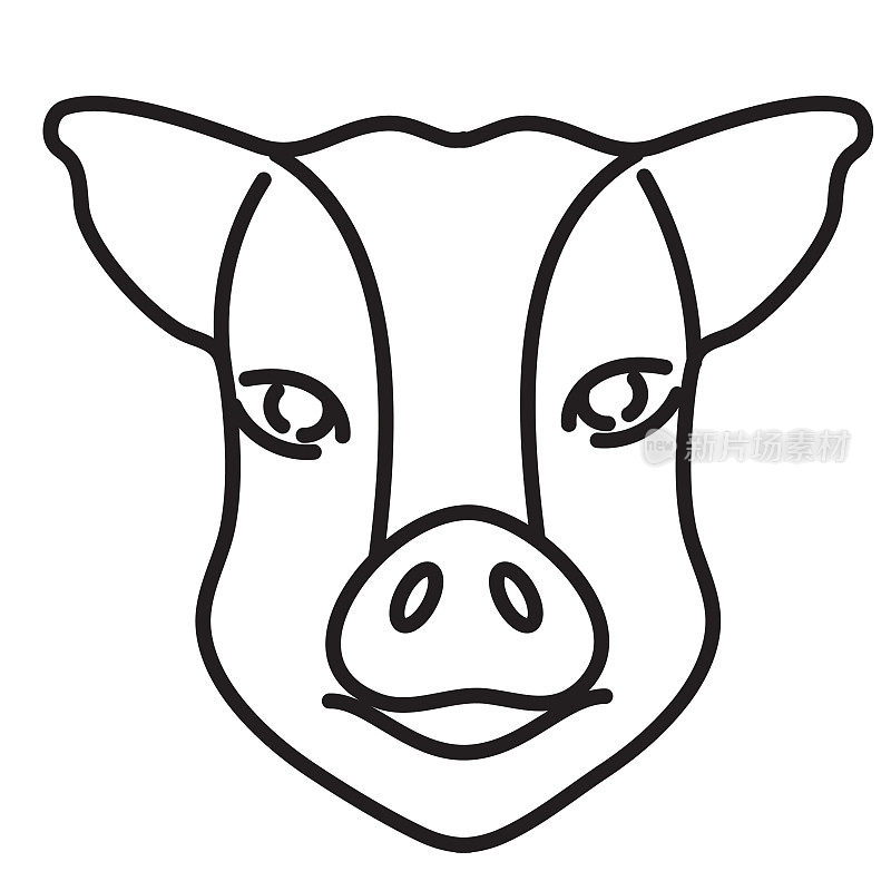 现代农场和农业猪牲畜图标概念细线风格-可编辑的笔画
