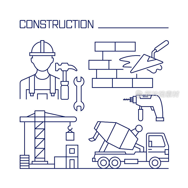 建筑与建筑相关设计要素。使用大纲图标的模式设计。