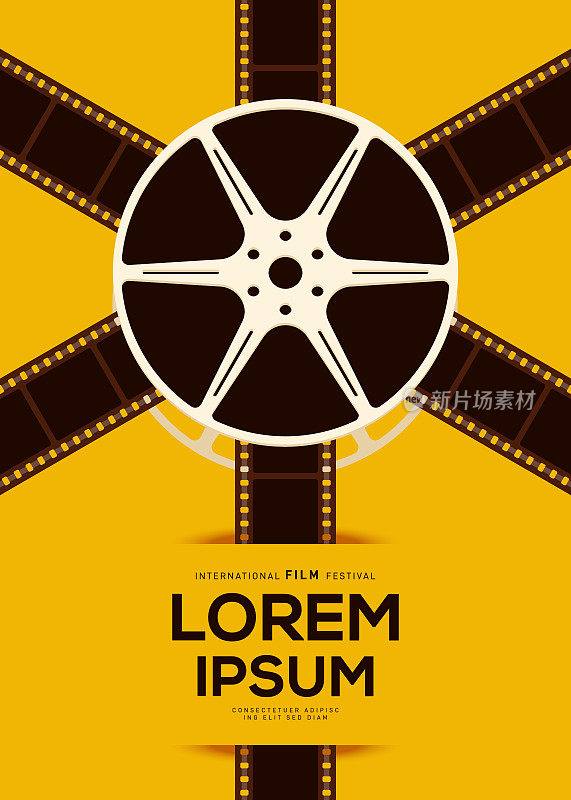 电影和电影海报设计模板背景与电影卷轴