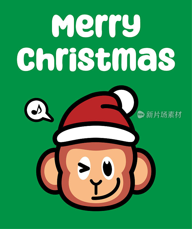 一只戴着圣诞帽的可爱猴子祝你圣诞快乐