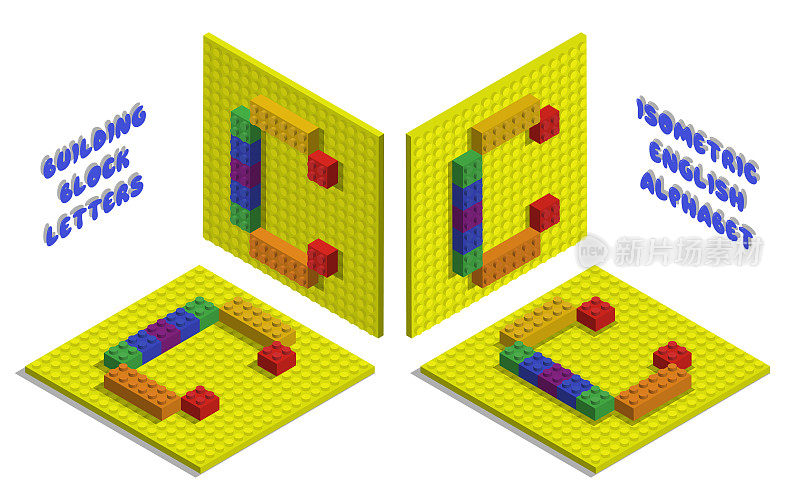 等距的字母c玩具砖字母从积木儿童海报和游戏。ABC排版。真实的3D矢量隔离在白色背景上