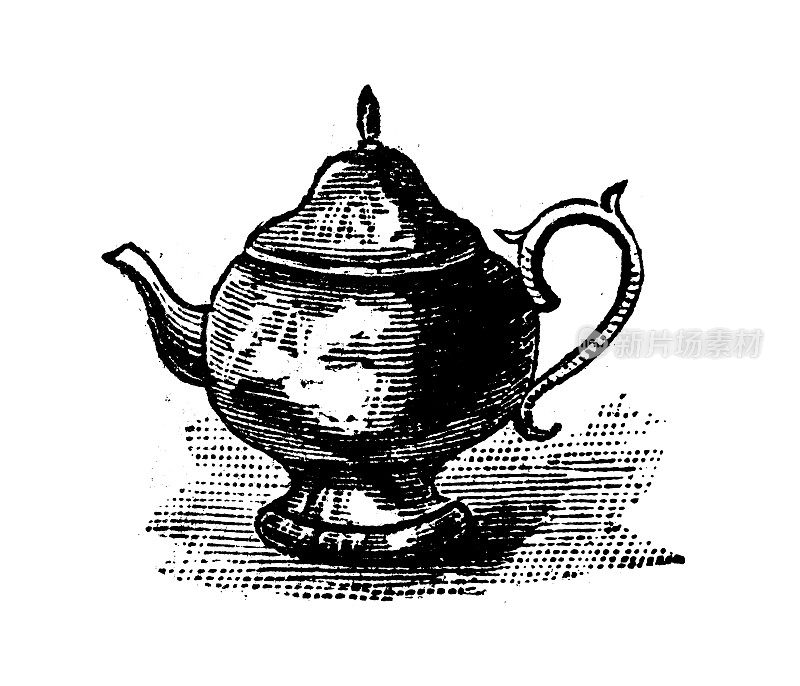 仿古雕刻插画:茶壶