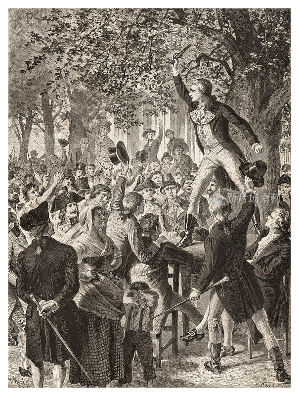 1789年，德穆兰在皇宫前号召人民武装起来