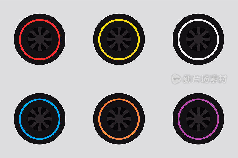 为赛车设置不同类型的轮胎。说明车轮为F1车队赛车在一级方程式