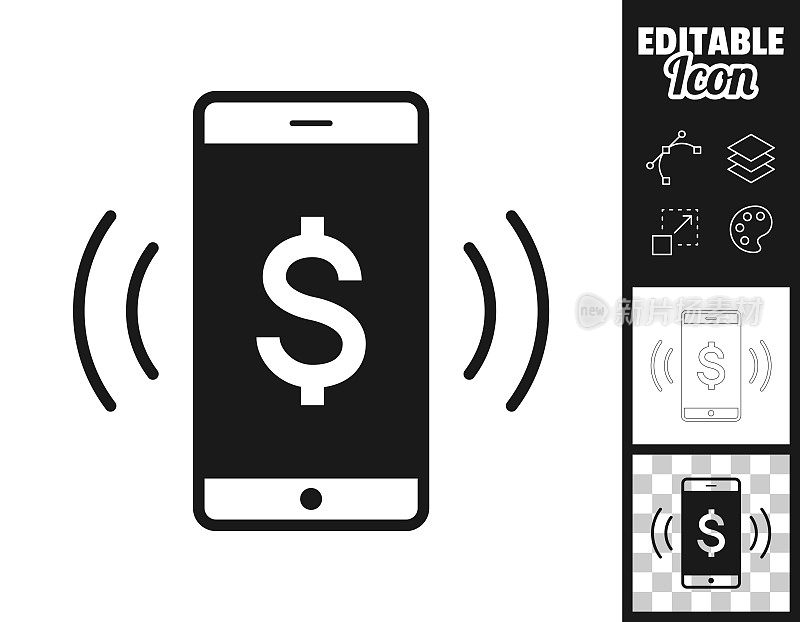 智能手机响起美元符号。图标设计。轻松地编辑