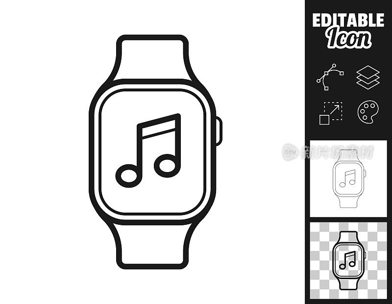 smartwatch音乐。图标设计。轻松地编辑