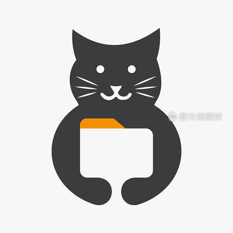 Cat文件Logo负空间概念矢量模板。猫持有文件管理器符号