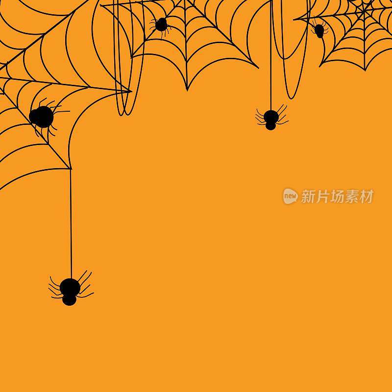 恐怖的蜘蛛网与橙色万圣节背景