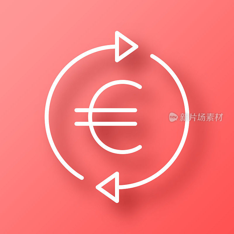 兑换和转移欧元。图标在红色背景与阴影