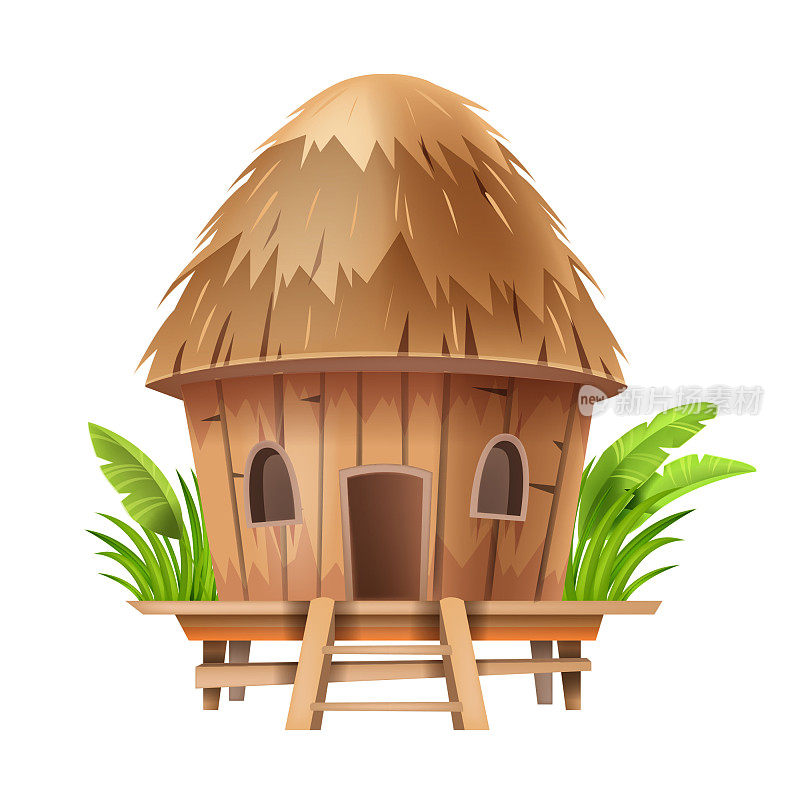 平房小屋，稻草矢量非洲茅草nipa屋，村竹海滩帐篷建筑屋顶。
