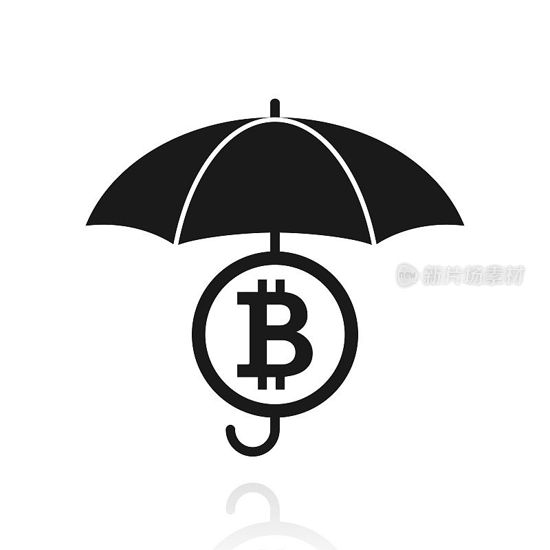 比特币保护伞下。白色背景上反射的图标