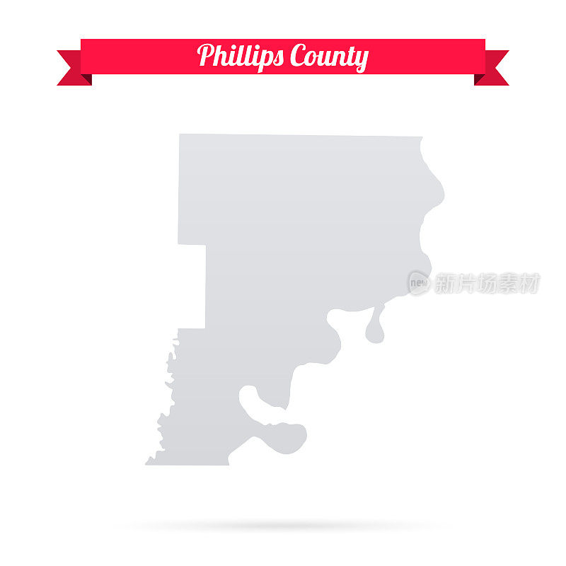 菲利普斯县，阿肯色州。白底红旗地图