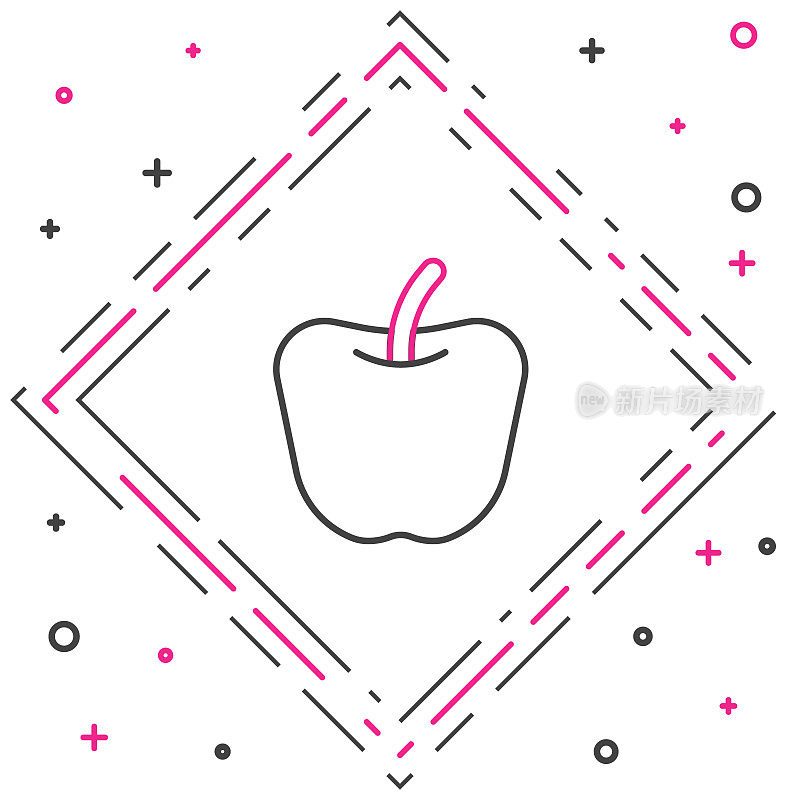 线苹果图标孤立的白色背景。多余的体重。健康饮食菜单。健身减肥苹果。色彩缤纷的轮廓概念。向量