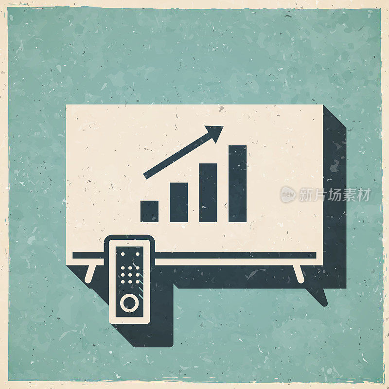 电视上的生长图表。图标复古复古风格-旧纹理纸