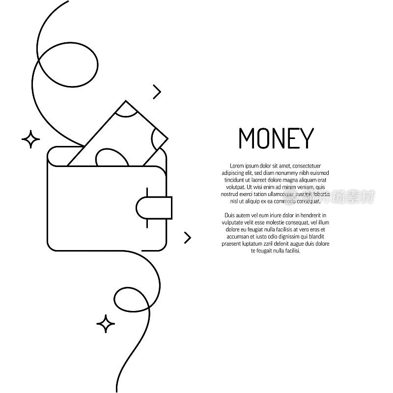 连续线条绘制的货币图标。手绘符号矢量插图。