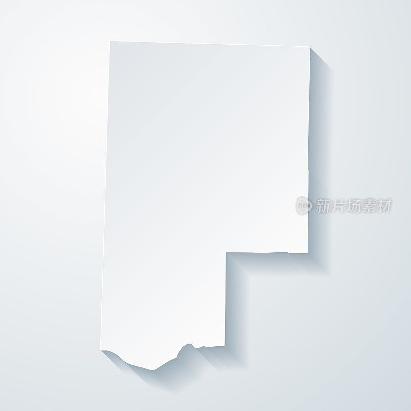 蒙哥马利县，密苏里州。地图与剪纸效果的空白背景