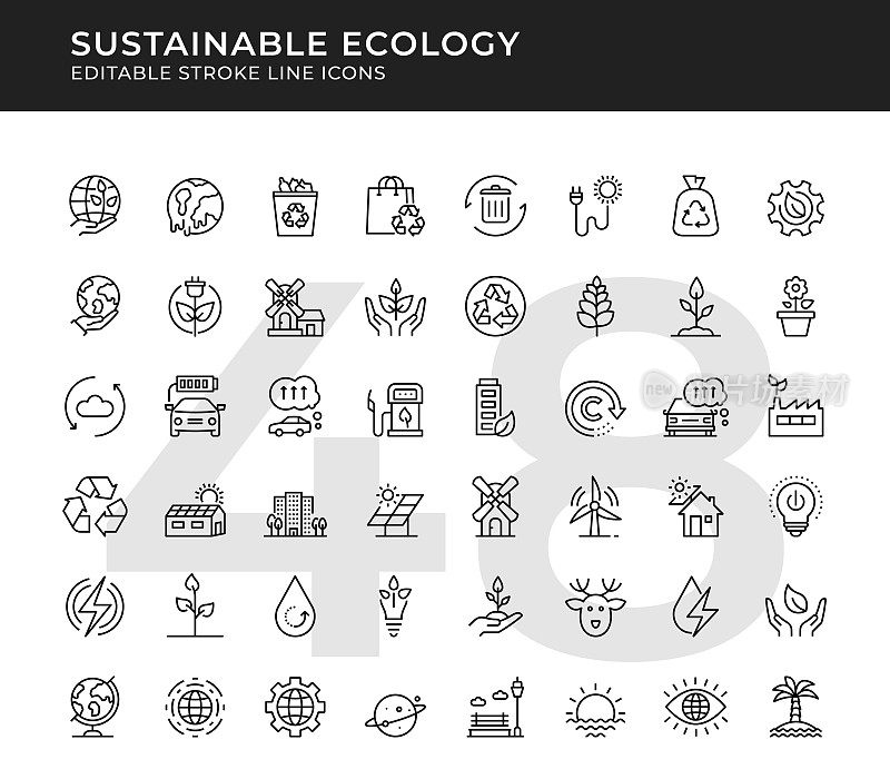 可持续生态可编辑的线条图标