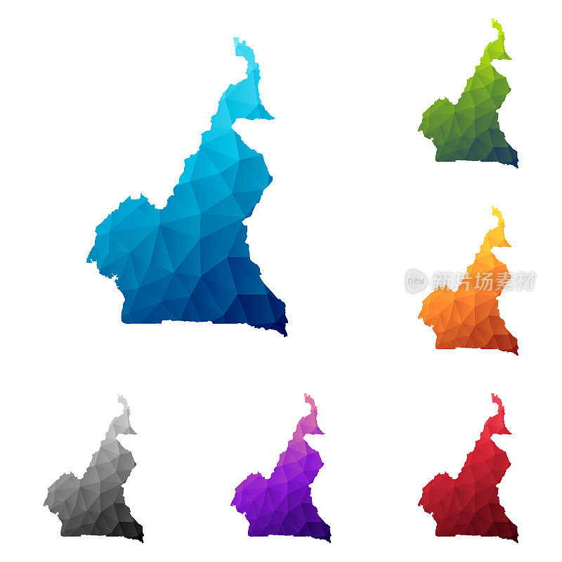 喀麦隆地图在低多边形风格-彩色多边形几何设计