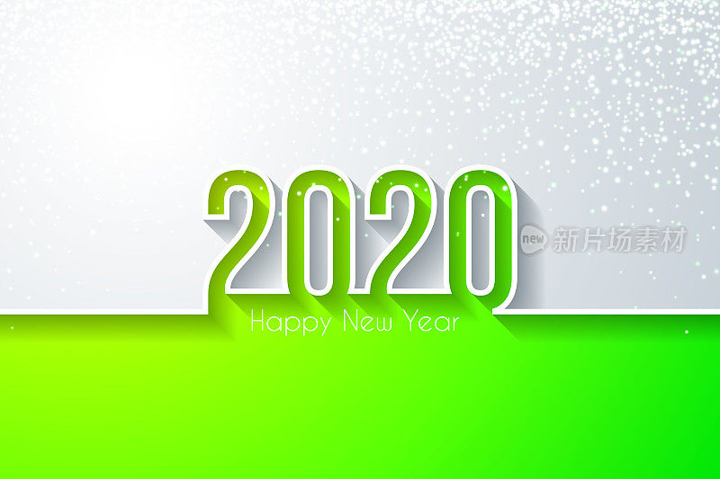 2020年新年快乐，金色闪光-白色背景