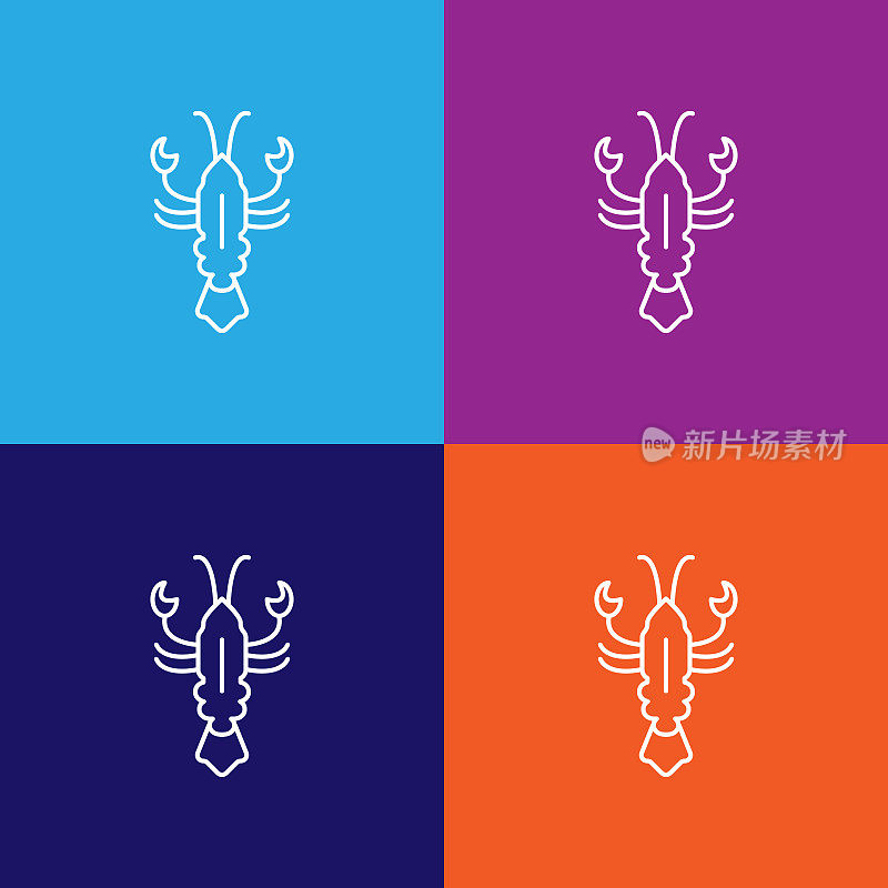 海鲜,龙虾图标。亚洲美食元素插画。收藏图标之一的网站，网页设计，移动应用程序