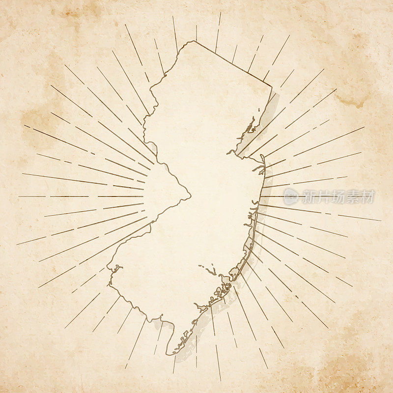 新泽西地图在复古风格-旧纹理纸