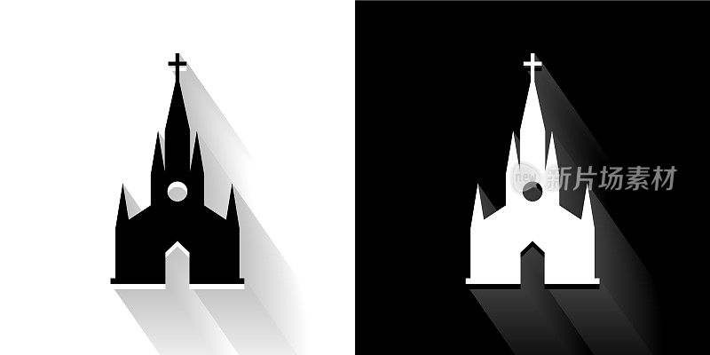 基督教教堂黑色和白色与长影子的图标