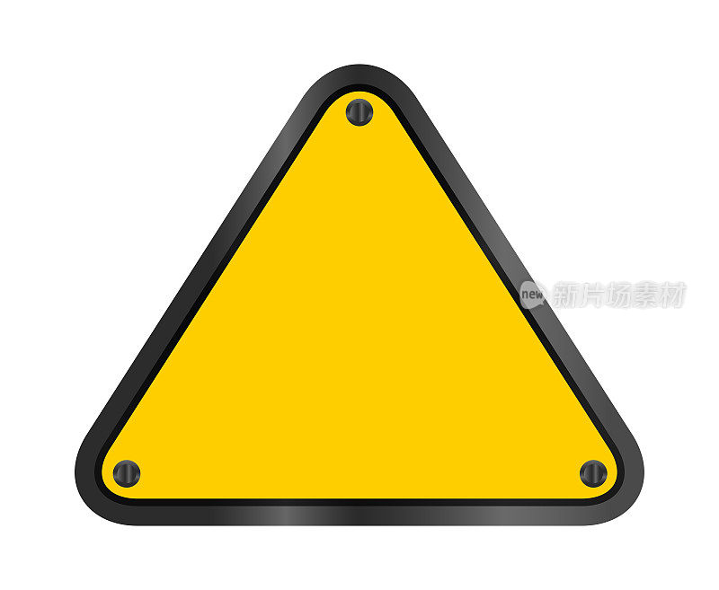 白色背景上孤立的黄色三角标志公告，空白警示标志模板，空白三角标志公告警示标志，标志，符号和文字，插图设计和复制空间