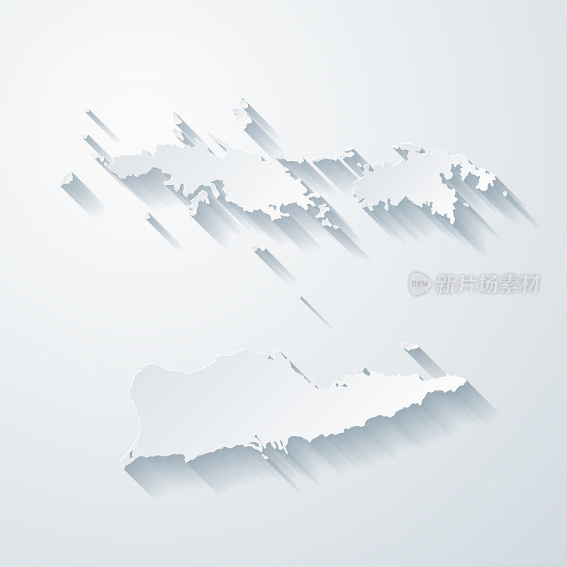 美属维尔京群岛地图与剪纸效果空白背景