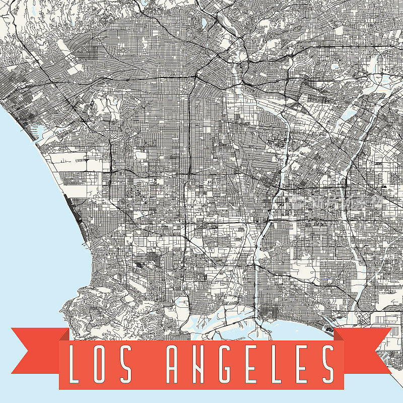 洛杉矶，加利福尼亚矢量地图