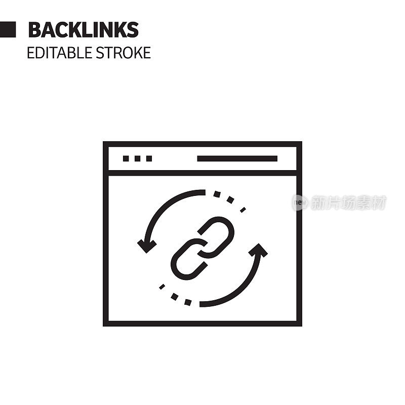 反向链接线图标，轮廓向量符号插图。