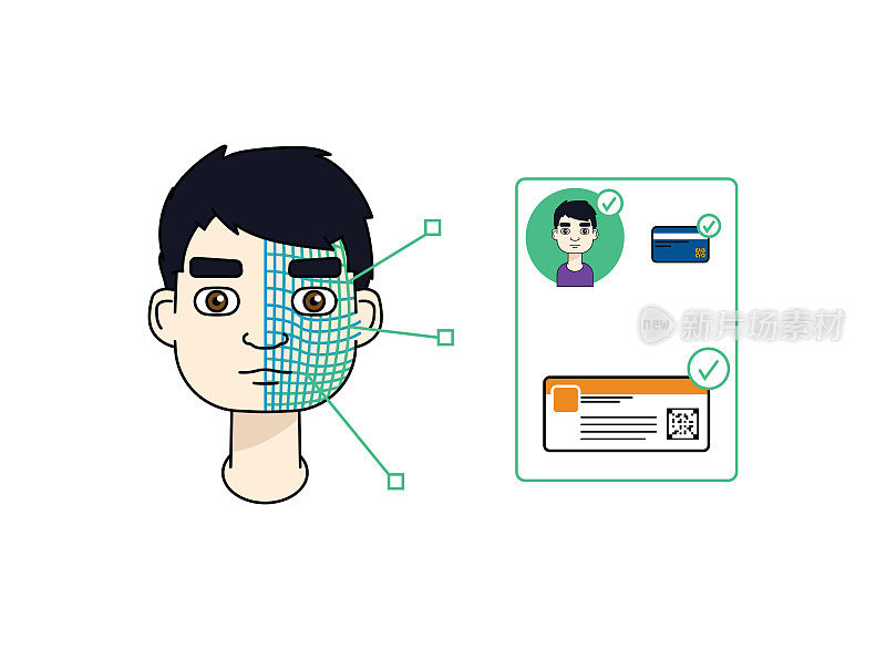 单身亚洲男子使用面部识别和5G来验证入场券。