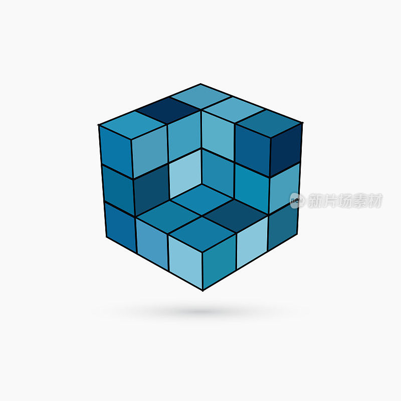 3D蓝色立方体结构模式图标