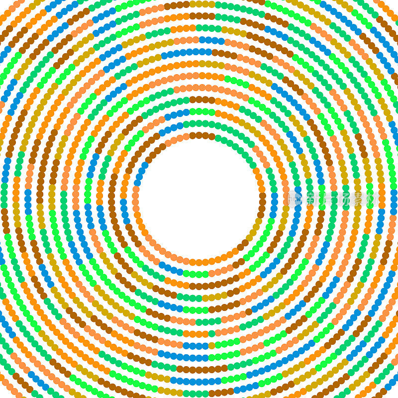 沿着圆切线均匀间隔的彩色点