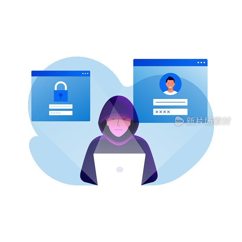 数据安全与网络安全相关的卡通风格平面设计矢量插图