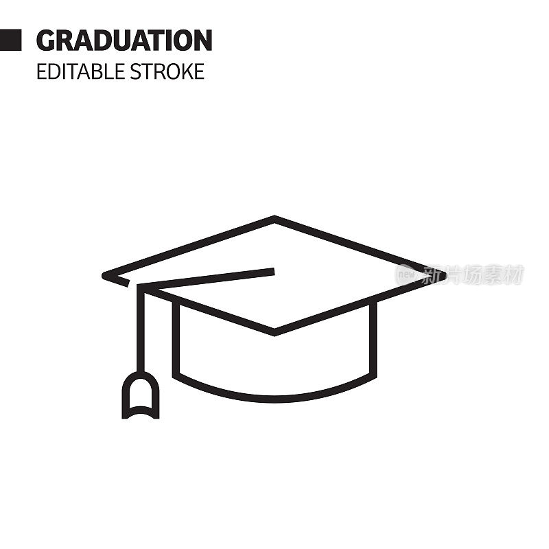 毕业线图标，轮廓矢量符号插图。