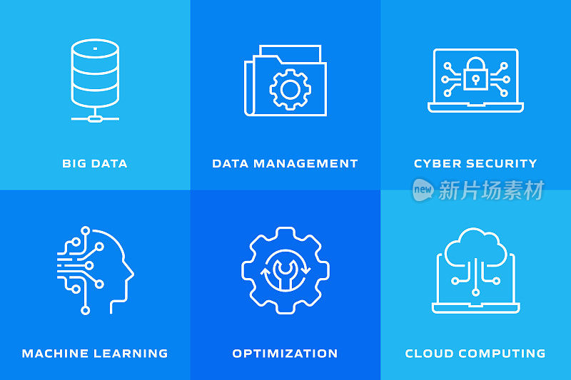 工业4.0相关线条图标。向量符号说明。