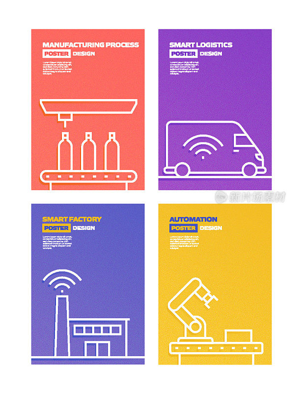 工业4.0相关现代线条风格矢量插图