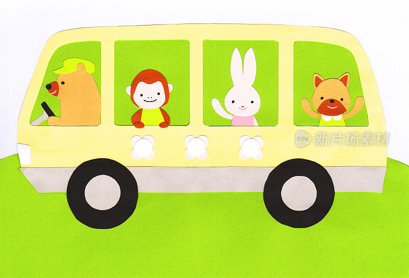 动物们乘校车去上学。