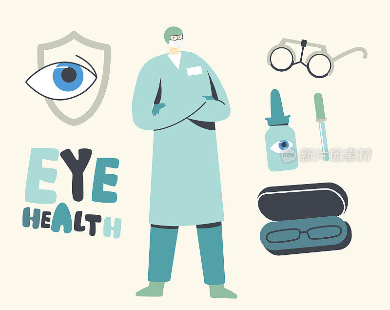 眼睛保护的概念。医生处方眼镜和解决方案的视力保护。眼睛的疾病诊断